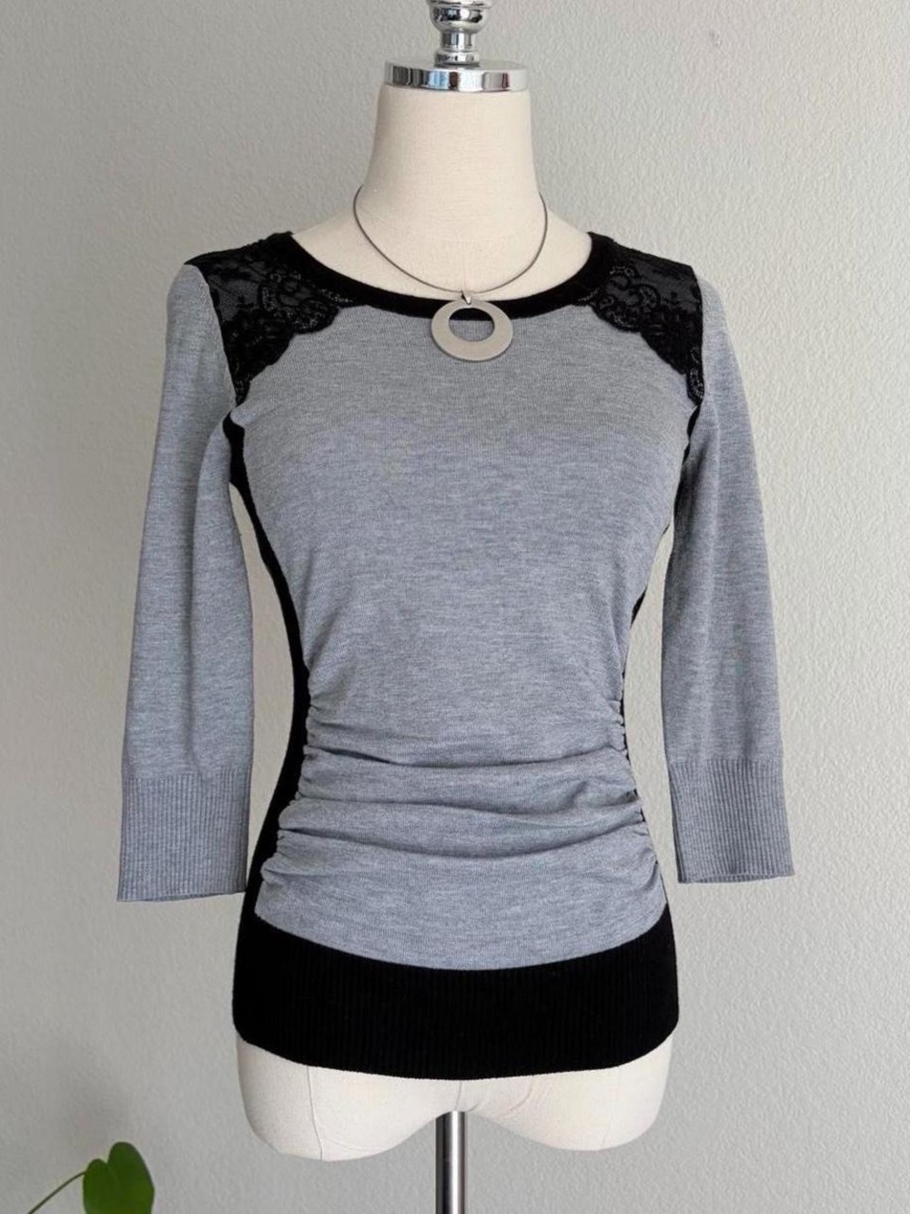 Iz Byer Gray and Black Contour Top